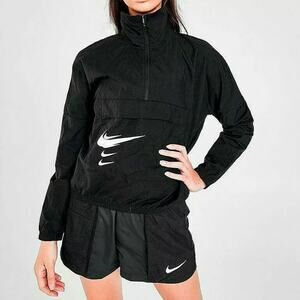 Nike Swoosh Run Logo Training Half-Zip Pullover Running Jacket Black Small